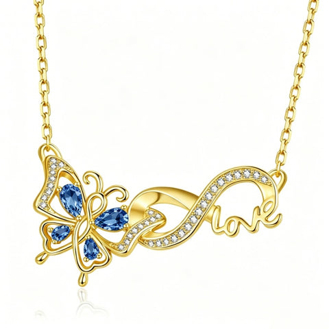 14K Gold Plated Birthstone Infinity Butterfly Necklace for Women