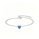 Sterling Silver Simple Dainty Round Heart Birthstone Single Layer Charm Anklet