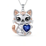 Sterling Silver 12 Month Birthstone Cat Pendant Necklace Birthstone Jewelry Gifts for Birthday