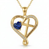 14K Gold Plated Heart  Birthstone Cross Necklace Engraved with I Love You Always and Forever