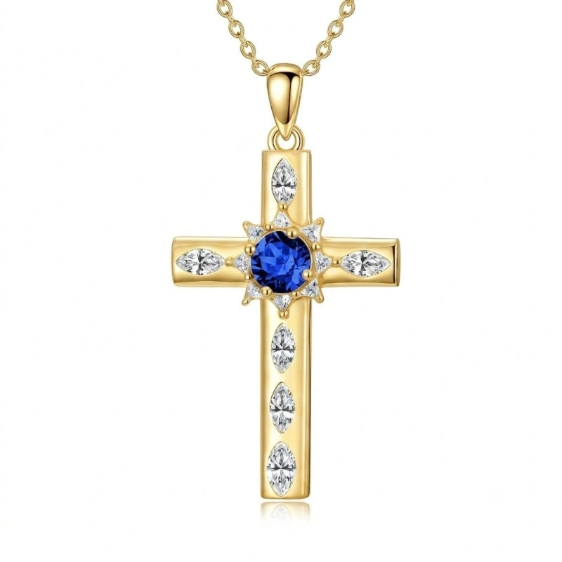 14K Gold Plated Birthstone Infinity  Cross Pendant NecklaceJewelry for Women