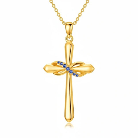 14K Gold Plated Birthstone Infinity  Cross Pendant NecklaceJewelry for Women