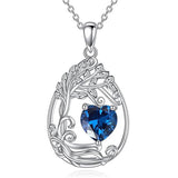 Sterling Silver Birthstone Teardrop Tree of Life Pendant Necklace