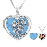 Sterling Silver Turquoise Personalized Photo 12-Month Birth Flower Pendant Necklace