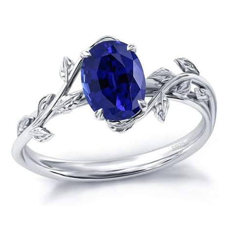 Sterling Silver  Oval Birthstone  Leaf Promise Ring for Her