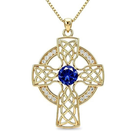 14K Gold Plated Birthstone Celtic Knotwork Cross Necklace for Women