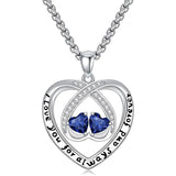 Sterling Silver Double Heart Birthstone Pendant Necklace Engraved with I Love You for Always and Forever