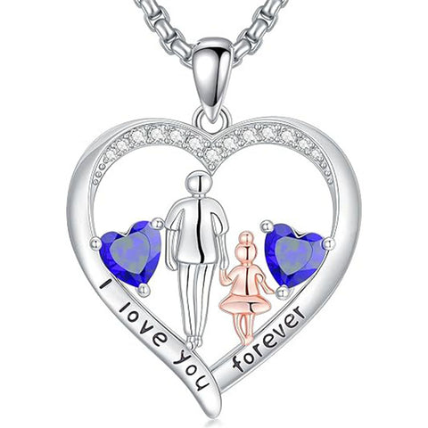 Sterling Silver Birthstone Father-Daughter Pendant Necklace Engraved with I Love You Forever