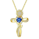 14K  Gold Plated 12 Color Birthstone Sunflower Cross Pendant  Necklace for Women Faith Cross Jewelry