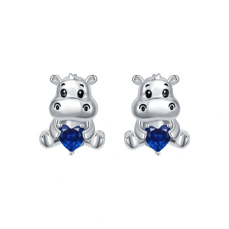 Sterling Silver Birthstone Otter Hippo Stud Earrings