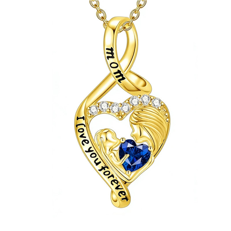 10K 14K 18K Yellow Gold 12 Months Birthstone  Infinity Mother Daughter Pendant Necklace