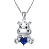 Sterling Silver Birthstone Hippo Pendant Necklace Birthday Christmas Gift