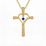14K Gold Plated  Birthstone  LOVE Heart Cross Necklace for Women Faith Jewelry