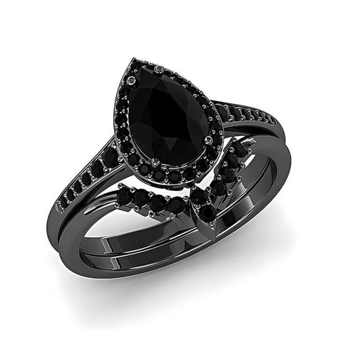 Sterling Silver 3.0CT Pear-Shaped Wedding  Engagement Ring Set For Women