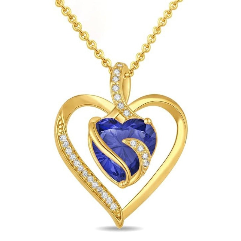 14K Gold Plated  12 Months Heart Birthstone Pendant Necklace Birthday Wedding Anniversary Jewelry Gifts for Women