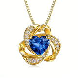 10K 14K 18K Gold 12 Months Birthstones  Love Knot Pendant Necklace