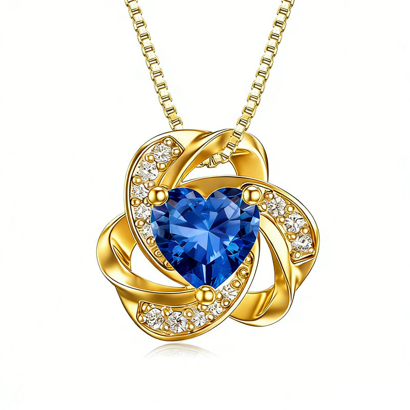 10K 14K 18K Gold 12 Months Birthstones  Love Knot Pendant Necklace