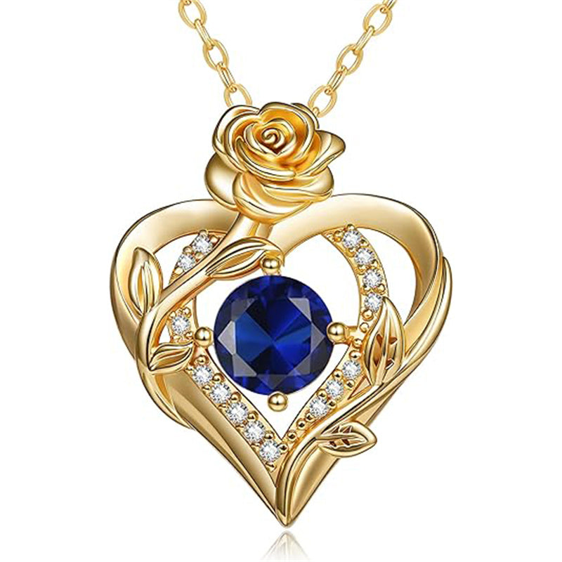 Sterling Silver Birthstone Rose Necklace for Women