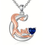 Sterling Silver 12 Month Birthstone Fox Pendant Necklace for Women
