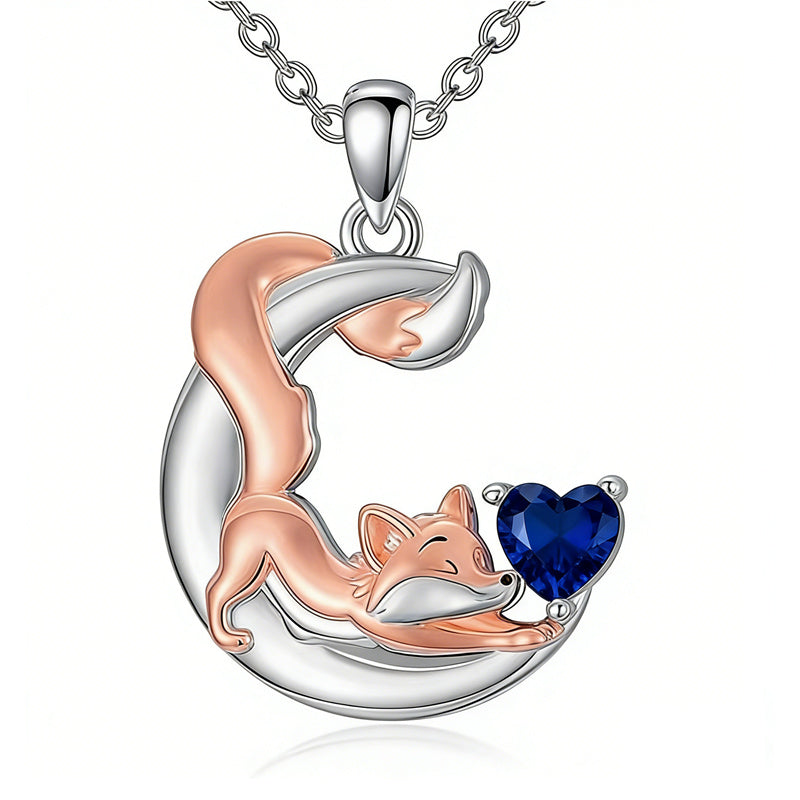 Sterling Silver 12 Month Birthstone Fox Pendant Necklace for Women
