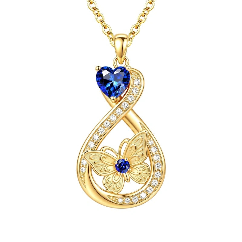 14K Gold Plated Infinity Birthstone  Butterfly Cross Necklace for Women