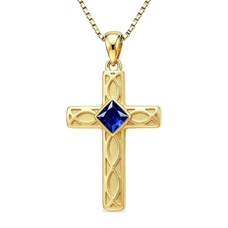 14K Gold Plated Birthstone Cross Pendant Necklace for Women  Anniversary Christmas Birthday Gift