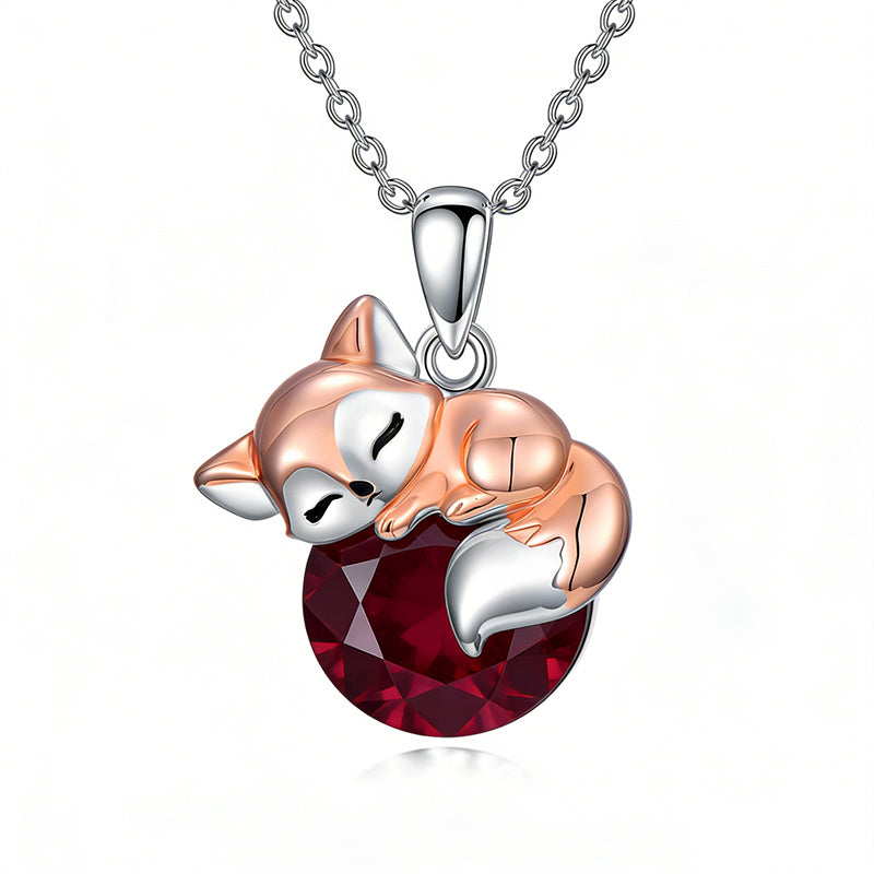 Sterling Silver 12 Month Birthstone Fox Pendant Necklace for Women