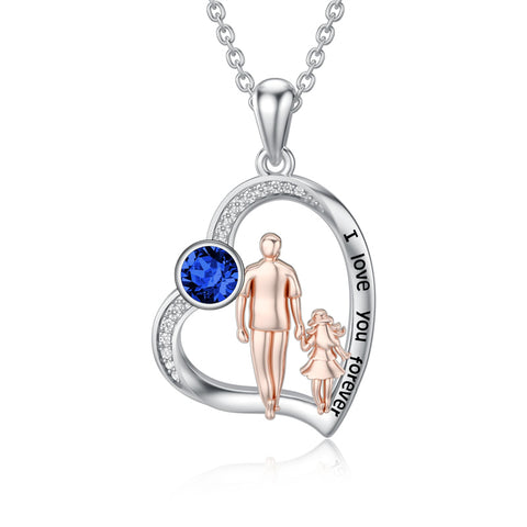 Sterling Silver Father Daughter Heart Pendant Necklace from Dad Gift for Daughter