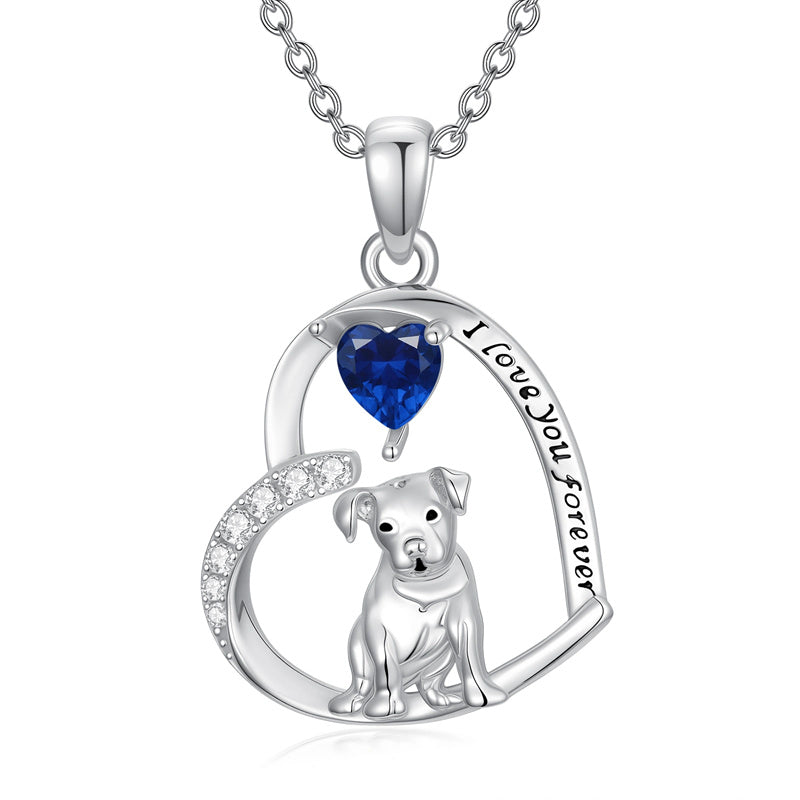Sterling Silver 12 Month Birthstone Schnauzer Chihuahua Pitbull Pug Pendant Necklace for Women