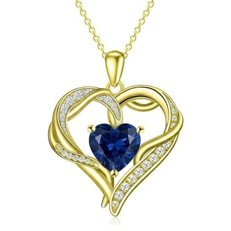 14K Gold  Plated 12 Months Birthstone Forever Love Heart Necklace Birthday Anniversary Wedding Gift