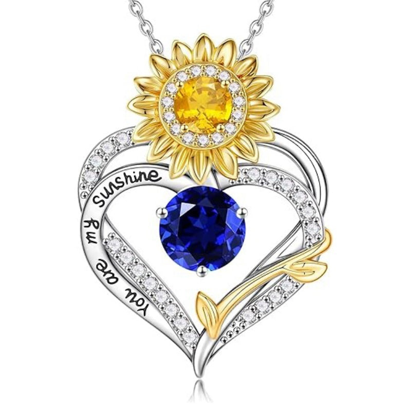 14K Gold Plated Birthstone Sunflower Pendant Necklace Anniversary Birthday Gifts for Women