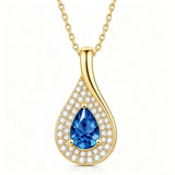 14K Gold  Plated 1CT Pear Teardrop Birthstone Pendant Necklace for Women