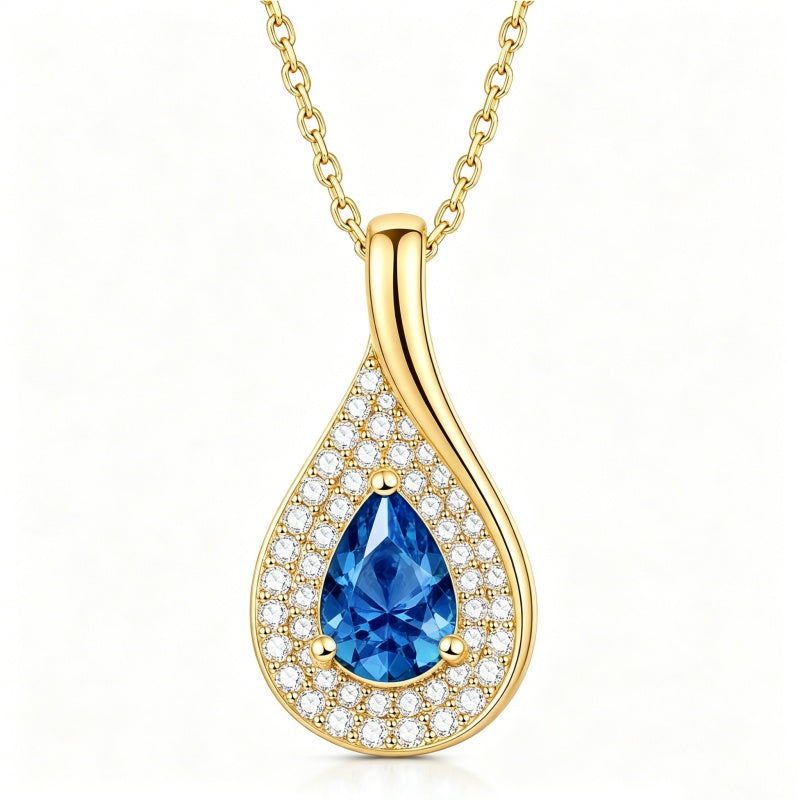14K Gold  Plated 1CT Pear Teardrop Birthstone Pendant Necklace for Women