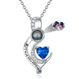 Sterling Silver 12 Months Birthstone Personalized Photo Projection  Pendant Necklace