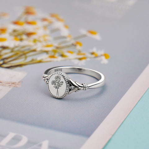 Sterling Silver Custom  Birth Flower Ring for Women Birthday Mother's Day Christmas Gifts