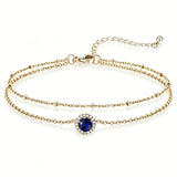 Sterling Silver Birthstone Double Layer Anklet for Beach Weddings, Summer Vacations & Pool Parties