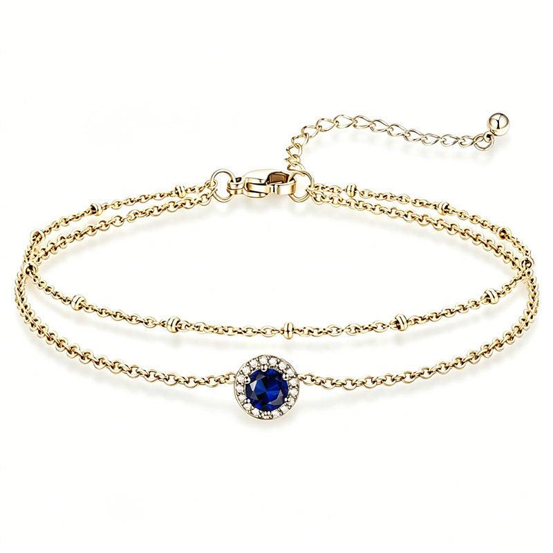 Sterling Silver Birthstone Double Layer Anklet for Beach Weddings, Summer Vacations & Pool Parties
