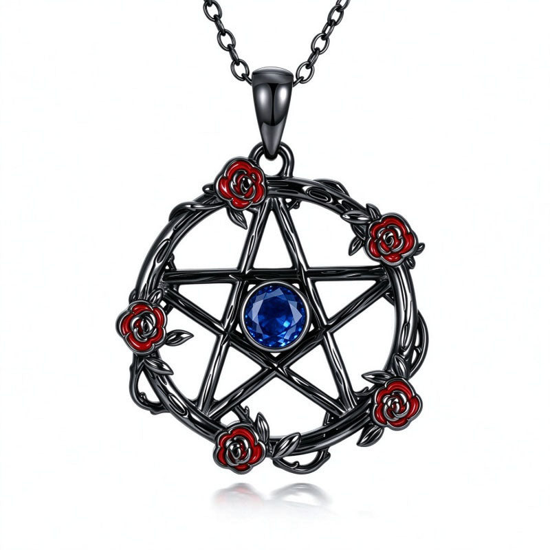 Sterling Silver Black Heart Skeleton Birthstone Necklace With Engraved Halloween Gift