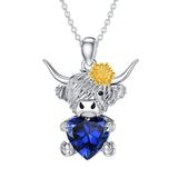 14K Gold Heart Birthstone Highland Cow Pendant Necklace