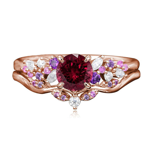 Sterling Silver 1CT Round Gemstone Engagement Promise Anniversary Ring Set for Women