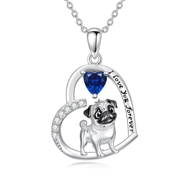 Sterling Silver 12 Month Birthstone Schnauzer Chihuahua Pitbull Pug Pendant Necklace for Women