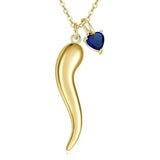Heart Birthstone 14K Gold Plated Italian Horn Pendant Necklace Anniversary Birthday Gifts for Her