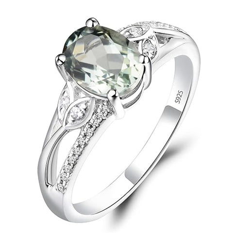 Sterling Silver Oval Shaped 8X6 MM Gemstone Ring Leaf Engagement Ring for Women