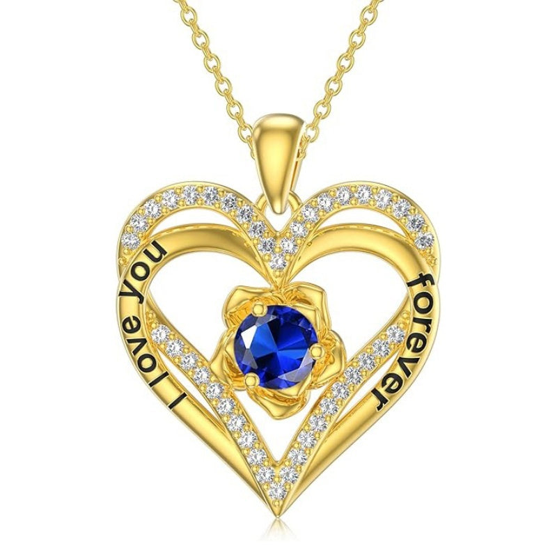 14K Gold Plated  Birthstone Rose Flower Pendant Necklace Birthday Wedding Anniversary Jewelry Gifts for Women