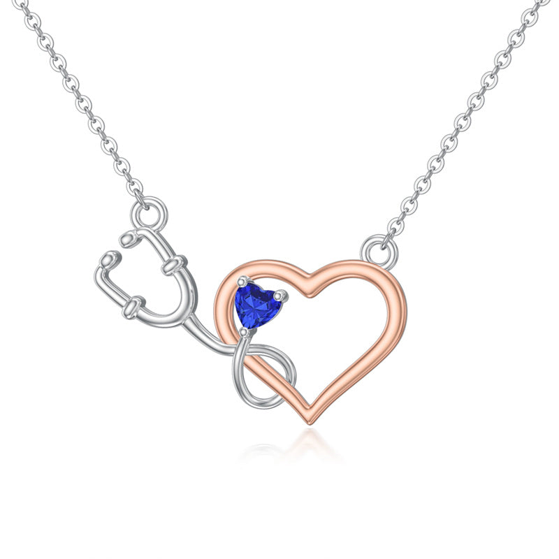 Sterling Silver  Heart Birthstone Stethoscope Pendant Necklace Medical Gifts for  Doctors Nurses RN APRN CNA EMT