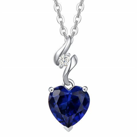 14K Solid White Gold Gemstone Pendant with Sterling Silver Chain Heart Birthstone Necklace Anniversary Gift