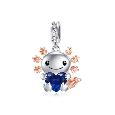 Sterling Silver Birthstone Axolotl  Bead Charm for Axolotl Lovers