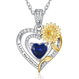 Sterling Silver Heart Birthstone Sunflower Pendant Necklace Engraved with I Love You Forever
