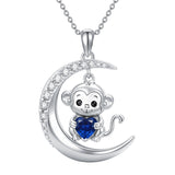 Sterling Silver Birthstone Monkey Pendant Necklace Jewelry Gifts for Women