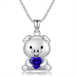 Sterling Silver 12 Month Birthstones Pig Pendant Necklace